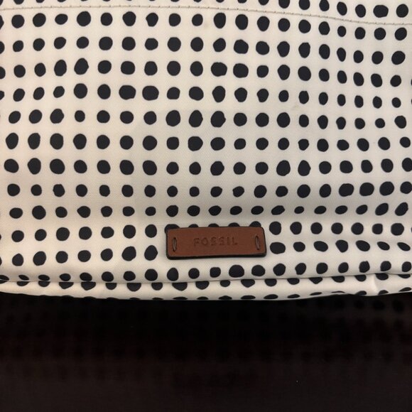 Fossil Bailey Black and White Polka Dot Nylon Canvas Crossbody Shoulder Bag - Picture 4 of 13